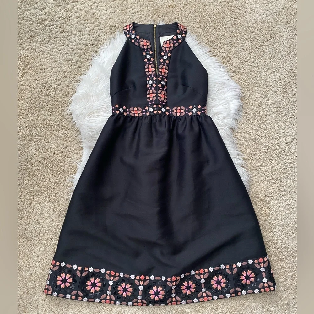 {Kate Spade} Mosaic Embellished Sleeveless Cocktail Dress in Black - Women’s 0